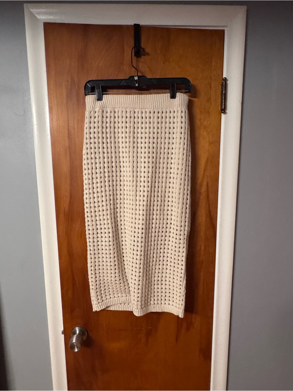 Cream Open-Weave Knit Midi Skirt - SO GOOD!